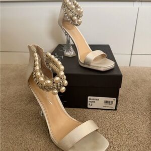 Betsey Johnson Ivory Heels with Pearl and Crystal Accents